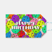 Happy Birthday Pickleball Balloons Confetti White Cadeaulabel (Voorkant (Horizontaal))