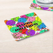 Happy Birthday Pickleball Balloons Confetti White Kartonnen Onderzetters (Schuin)