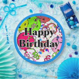 Happy Birthday Pickleball Balloons Confetti White Papieren Bordje