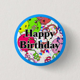 Happy Birthday Pickleball Balloons Confetti White Ronde Button 3,2 Cm