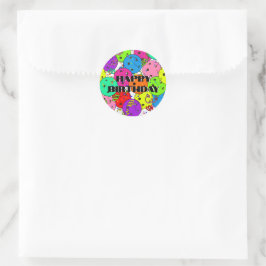 Happy Birthday Pickleball Balloons Confetti White Ronde Sticker