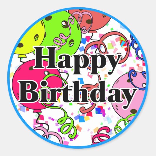 Happy Birthday Pickleball Balloons Confetti White Ronde Sticker (Voorkant)