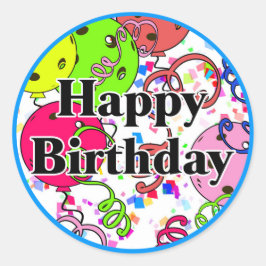 Happy Birthday Pickleball Balloons Confetti White Ronde Sticker