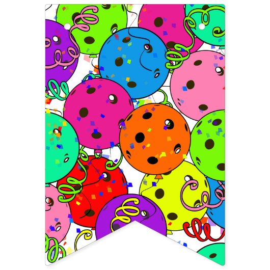 Happy Birthday Pickleball Balloons Confetti White Vlaggetjes (Tweede vlag)