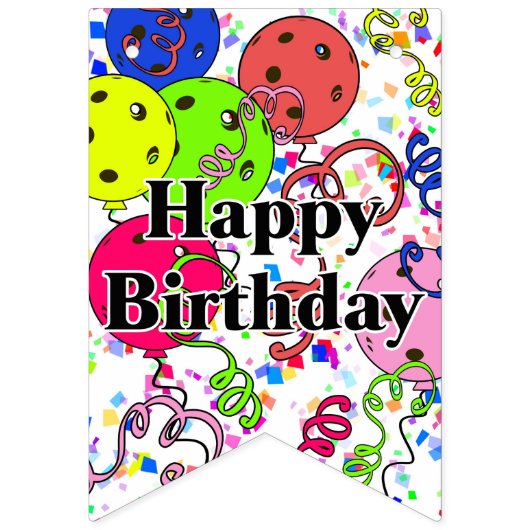 Happy Birthday Pickleball Balloons Confetti White Vlaggetjes (Derde vlag)