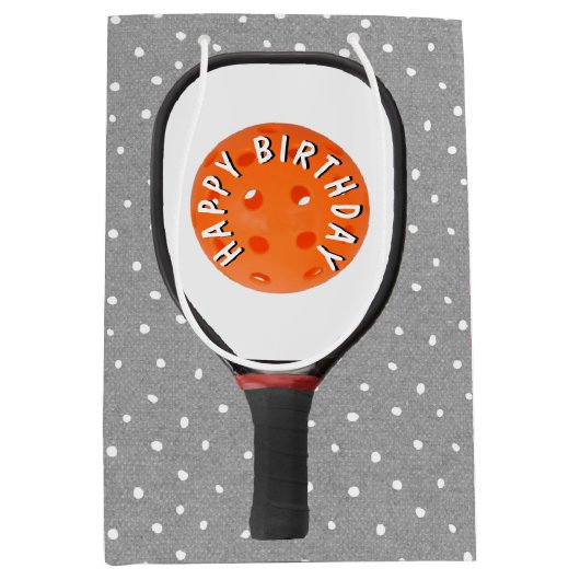 Happy Birthday Pickleball op Paddle Medium Cadeauzakje (Voorkant)