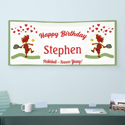 Happy Birthday Pickleball Theme Spandoek (Beurs)