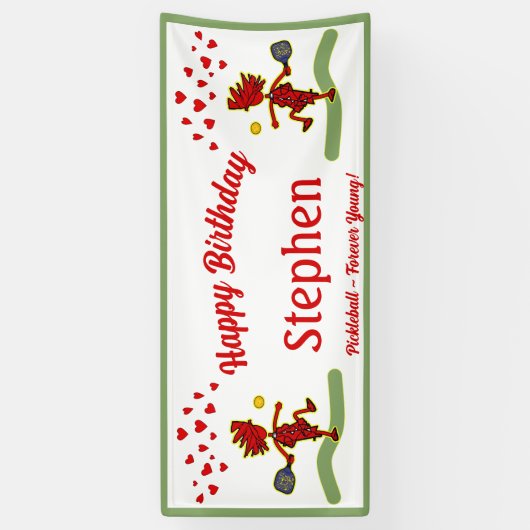 Happy Birthday Pickleball Theme Spandoek (Verticaal)
