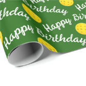 Happy Birthday Pickleballs op groen Cadeaupapier (Rol Hoek)