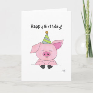 Happy Birthday Pig in Party Pet Kaart