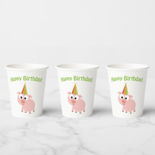 Happy Birthday Pig Paper Cup Papieren Bekers (Multi)