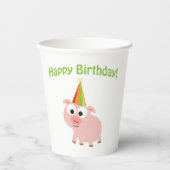 Happy Birthday Pig Paper Cup Papieren Bekers (Voorkant)
