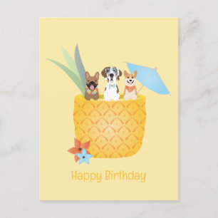 Happy Birthday Pina Colada Pineapple Dogs Briefkaart