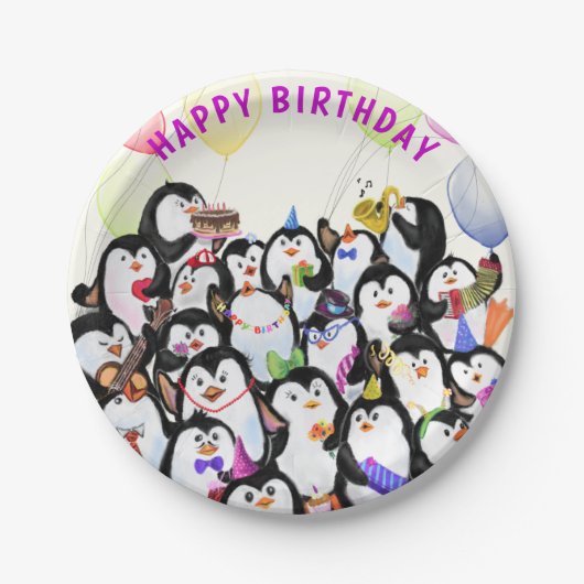 Happy Birthday Pinguin Papier Borden Papieren Bordje (Voorkant)