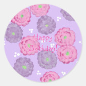 Happy Birthday, pink and purple flowers stickers (Voorkant)