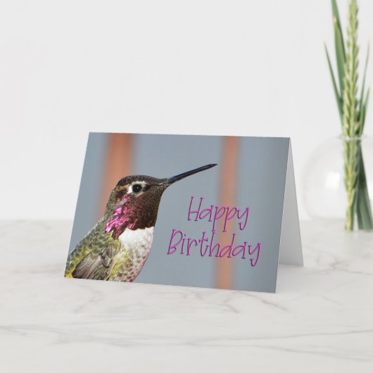 Happy Birthday Pink Anna's Hummingbird Fotokaart Bedankkaart (Voorkant)