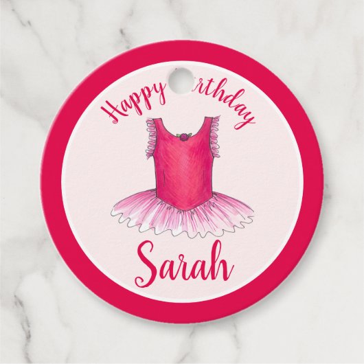 Happy Birthday Pink Ballet Dance Ballerina Tutu Bedankjes Labels (Voorkant)