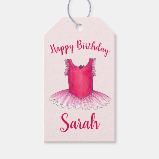 Happy Birthday Pink Ballet Dance Ballerina Tutu Cadeaulabel (Voorkant)