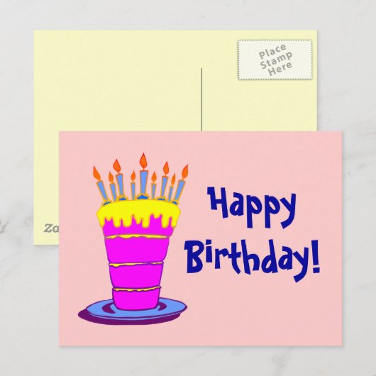 Happy Birthday Pink Birthday Cake Briefkaart (Voorkant / Achterkant)