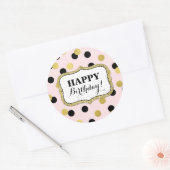 Happy Birthday Pink Black Gold Confetti Ronde Sticker (Envelop)