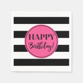 Happy Birthday Pink Black White Stripes Napkins Servet (Voorkant)