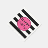 Happy Birthday Pink Black White Stripes Napkins Servet (Hoek)