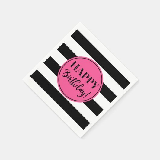 Happy Birthday Pink Black White Stripes Napkins Servet (Hoek)