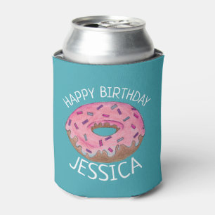 Happy Birthday Pink Blauwgroen, gevat Donut Doughn Blikjeskoeler