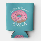 Happy Birthday Pink Blauwgroen, gevat Donut Doughn Blikjeskoeler (Voorkant)