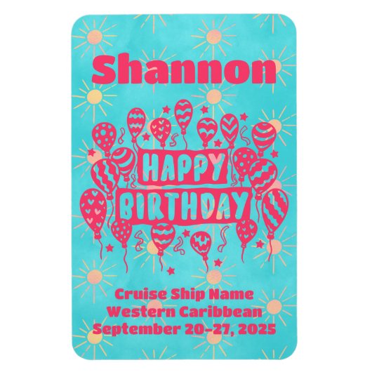 Happy Birthday Pink Blue Cruise Deur Magneet (Verticaal)