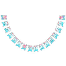 Happy Birthday Pink Blue Turquoise Floral