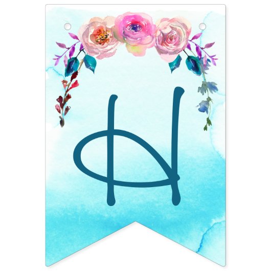 Happy Birthday Pink Blue Turquoise Floral Vlaggetjes (Tweede vlag)