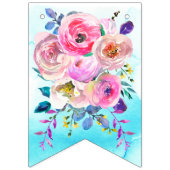 Happy Birthday Pink Blue Turquoise Floral Vlaggetjes (Eerste vlag)