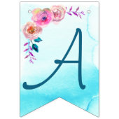 Happy Birthday Pink Blue Turquoise Floral Vlaggetjes (Derde vlag)