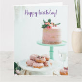 Happy Birthday Pink Cake and Donuts Funny Quote Kaart (Voorkant)