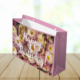 Happy Birthday Pink Chrysanthemums Floral Foto Groot Cadeauzakje