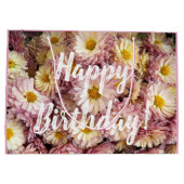 Happy Birthday Pink Chrysanthemums Floral Foto Groot Cadeauzakje (Achterkant)