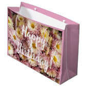 Happy Birthday Pink Chrysanthemums Floral Foto Groot Cadeauzakje (Voorkant Gekanteld)