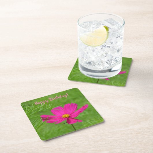 Happy Birthday Pink Cosmos Kartonnen Onderzetters (Insitu)