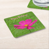 Happy Birthday Pink Cosmos Kartonnen Onderzetters (Schuin)