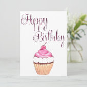 Happy Birthday Pink Cupcake Kaart (Staand voorkant)