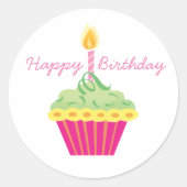 Happy Birthday Pink Cupcake Ronde Sticker (Voorkant)