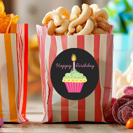 Happy Birthday Pink Cupcake Ronde Sticker
