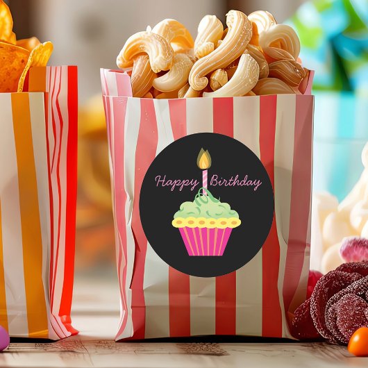 Happy Birthday Pink Cupcake Ronde Sticker