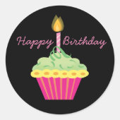 Happy Birthday Pink Cupcake Ronde Sticker (Voorkant)