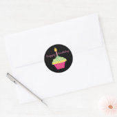 Happy Birthday Pink Cupcake Ronde Sticker (Envelop)
