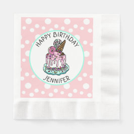 Happy Birthday Pink en Mint Green Girl's Napkins Servet