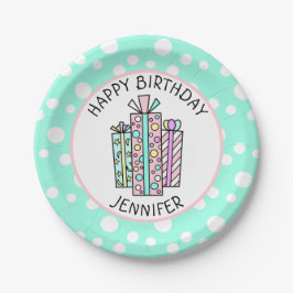 Happy Birthday Pink en Mint Green Girl's Paper Pl Papieren Bordje