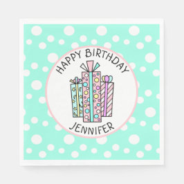 Happy Birthday Pink en Mint Green Girl's Servet