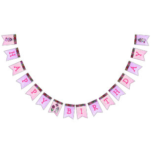 Happy Birthday Pink en Paarse Unicorn Banner